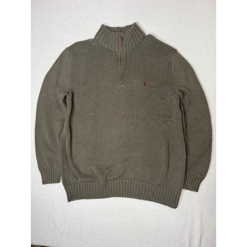 Vintage Polo Ralph‎ Lauren Quarter Zip Sweater XLT Olive Cotton Knit